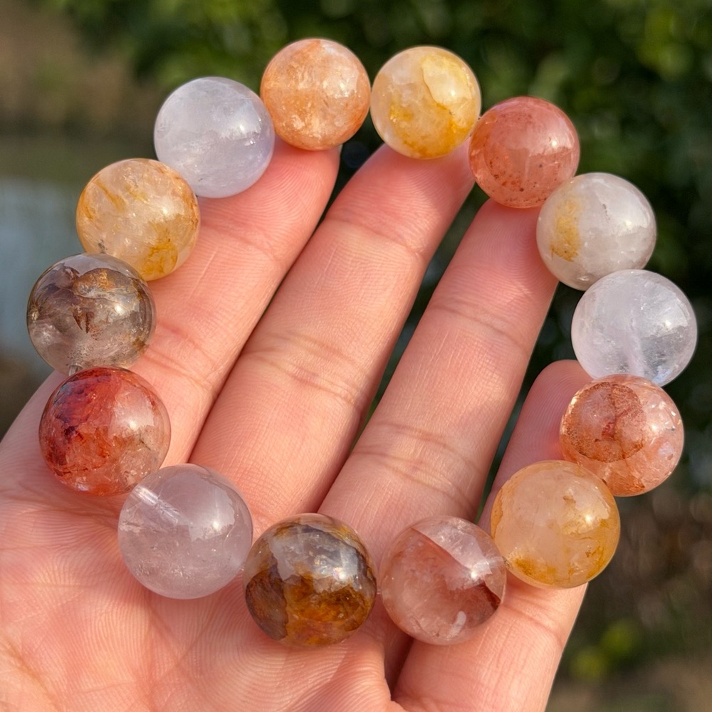 15mm‎ stretchable chunky golden healer fire quartz bracelet 1112